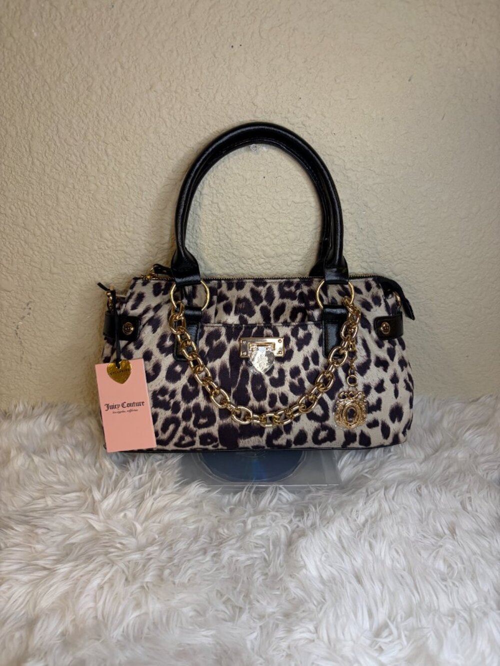 Juicy Couture Snow Leopard Fashionable Satchel Chain Charm Bag NWT